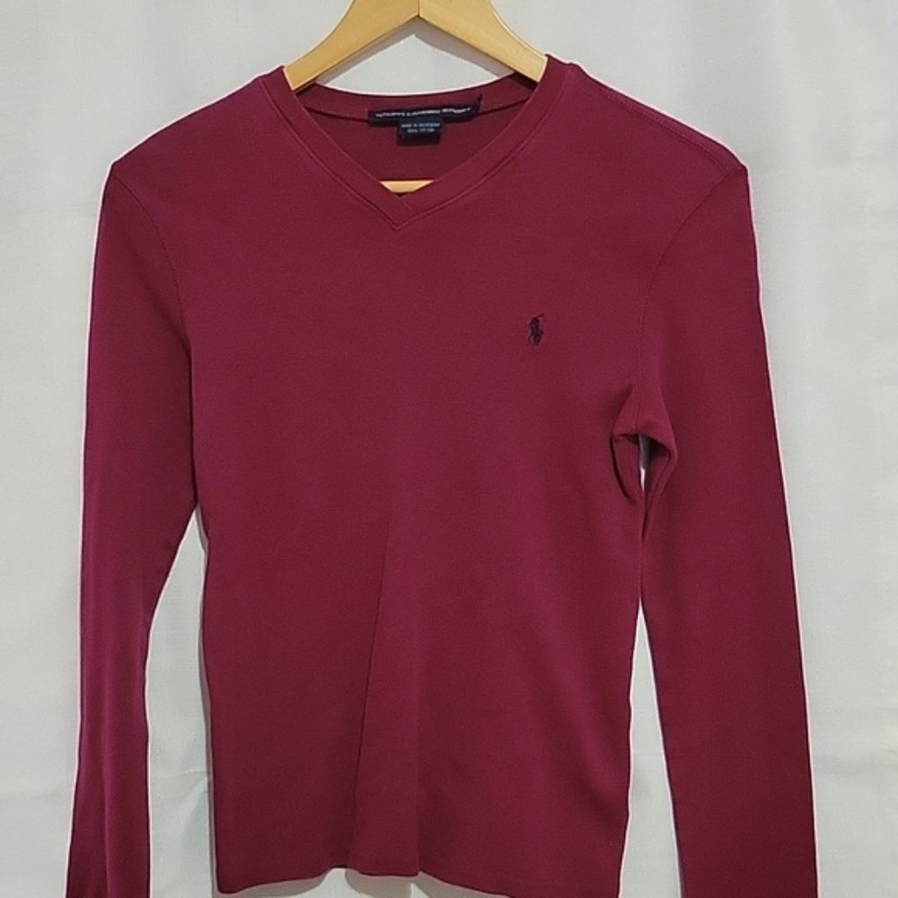 Lauren Ralph Lauren Sport Fuschia V Neck Long Sleeved Top Womens Medium